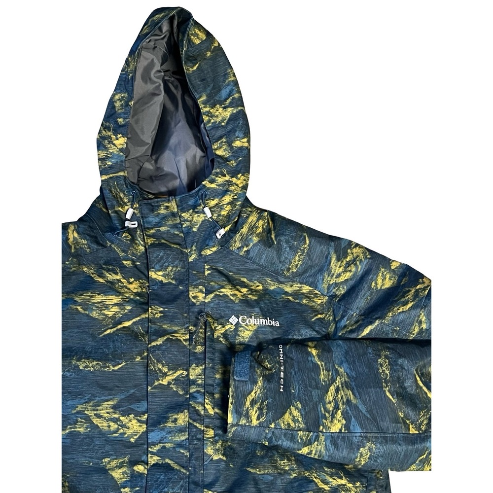 Columbia Mens Interchange Omni-Tech Hooded 3 in 1 Jacket Blue Yellow Camo Size L